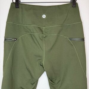 Santini Women’s Olive Green High-Rise Leggings | Size Small | Zipper Pockets